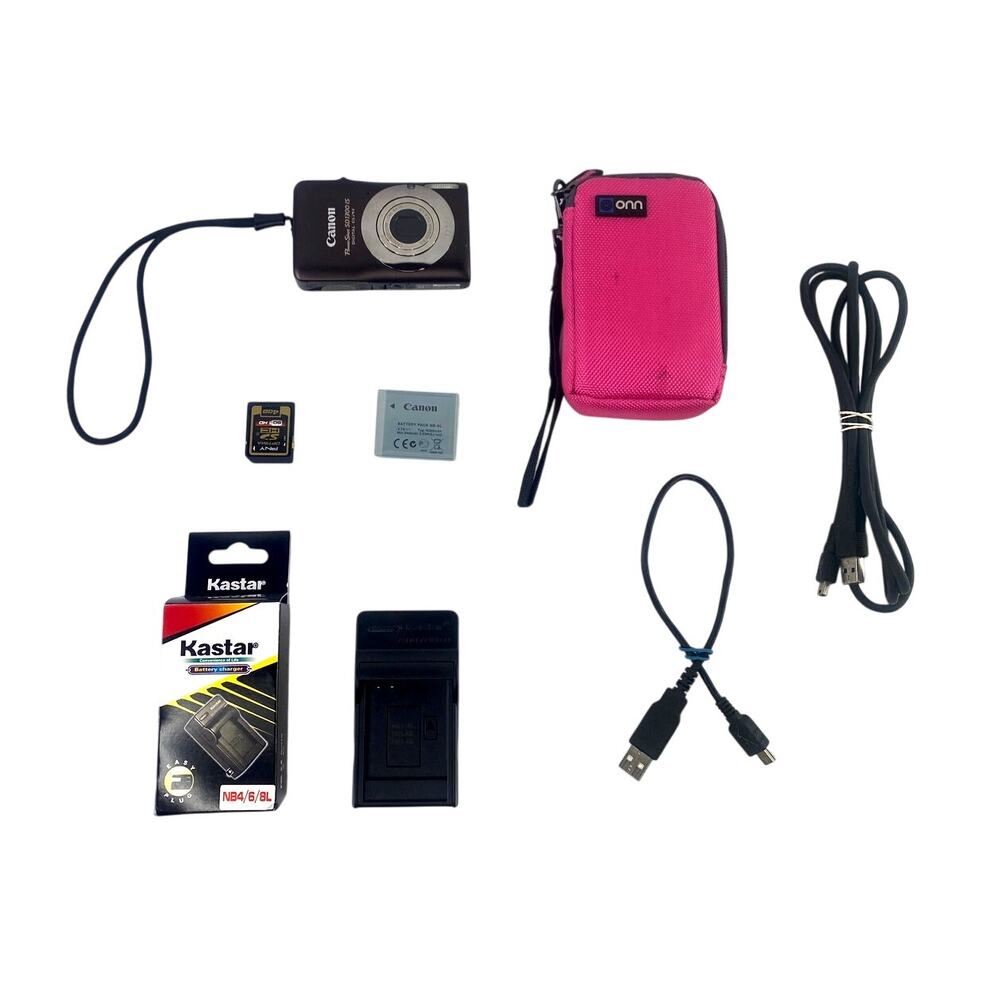 Canon Powershot SD1300 IS Dark Brown Digital Camera Bundle PC1469 Tested Working